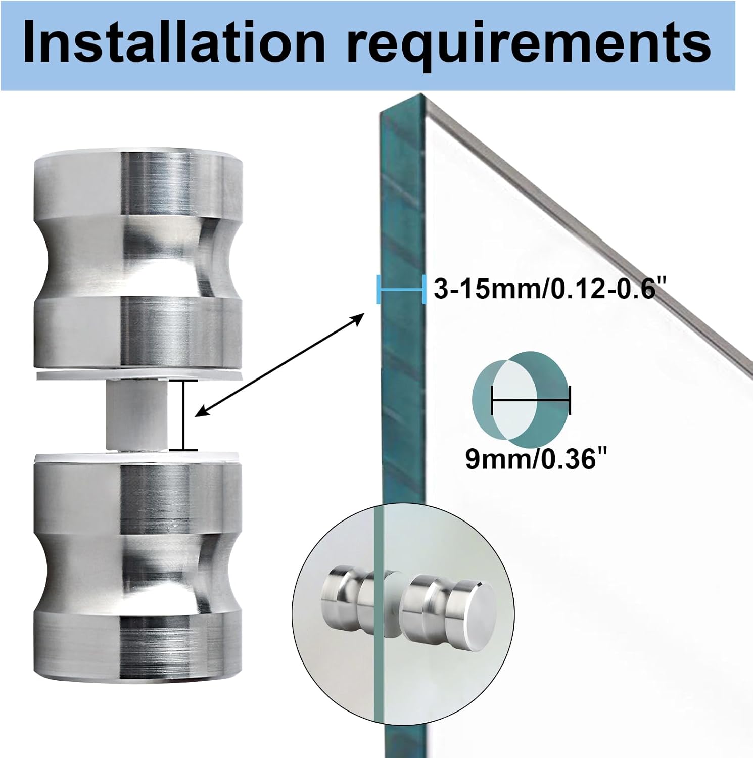 Alise Shower Glass Door Handle,Sliding Shower Doors Knob,Double Side Back-to-Back Pull Hardware Replacement Parts for Glass Doors,Solid SUS304 Stainless Steel Brushed Nickel