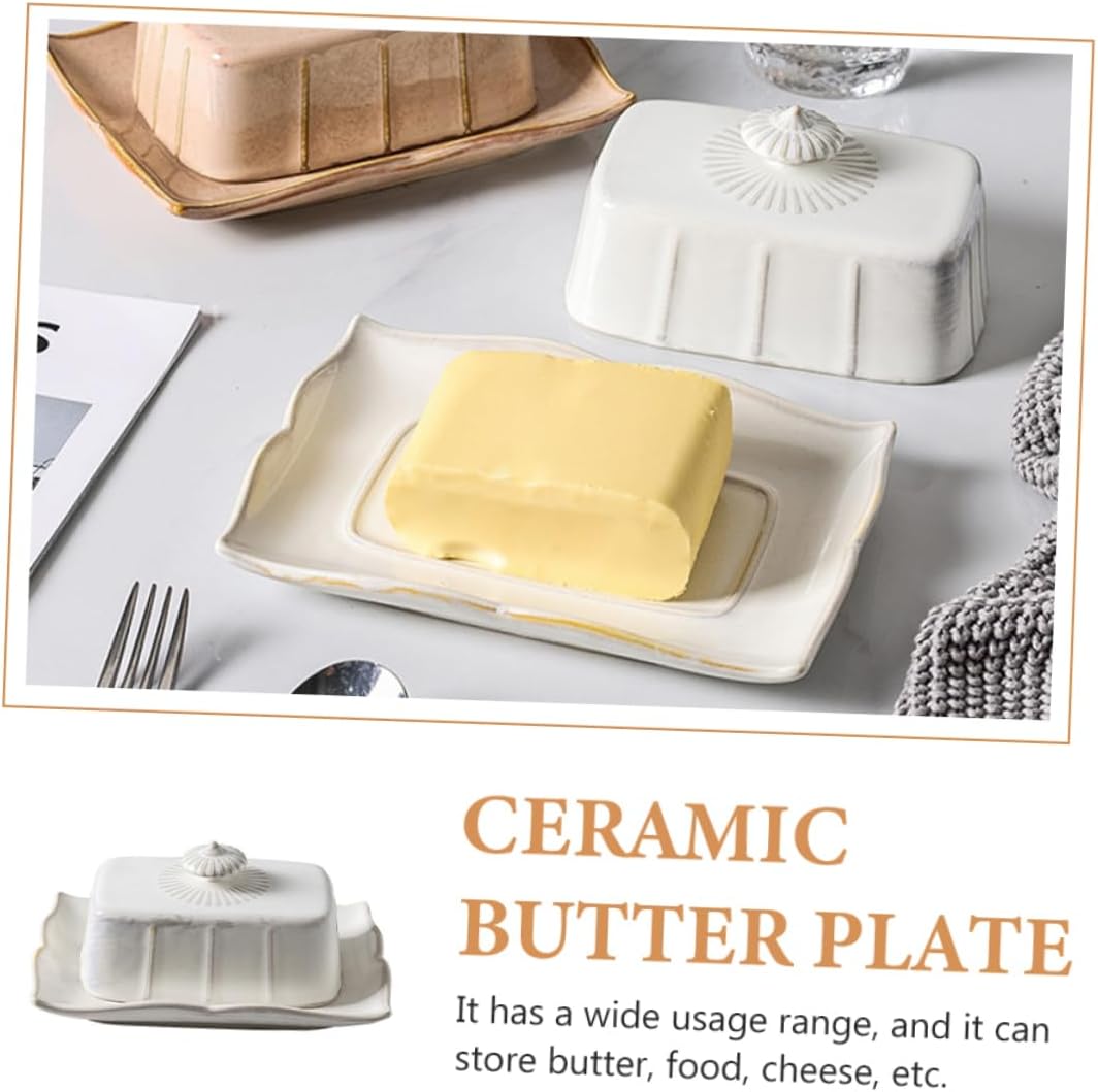 Ceramic Butter Dish Tray with Lid Butter Serving Plate for Storage Dessert Holder for Kitchen Hotels and Home Freshness Preserving Food Tray for Snacks and Fruits