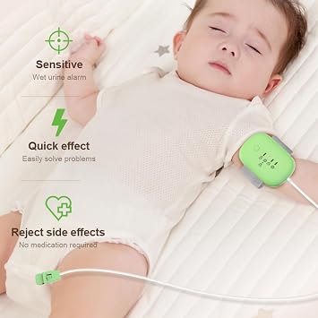 Bedwetting Alarm for Boys Girls, Night Time Potty Training Alarm Whit 3 Working Modes, Highly Sensitive Moisture Sensor, USB Rechargeable Stop Bedwetting Fast, Green