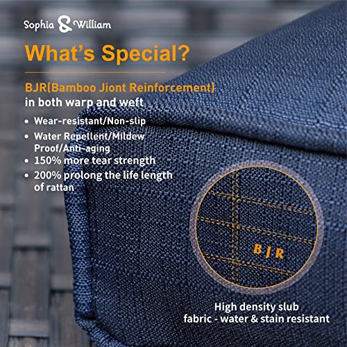 Sophia & William 8 Pcs Patio Furniture Set With 45-Inch Fire Pit Table All-Weather Rattan Patio Conversation Set Outdoor Sectional Sofa W/Coffee Table, Csa Approved Propane Fire Pit(Navy Blue) #TOP2