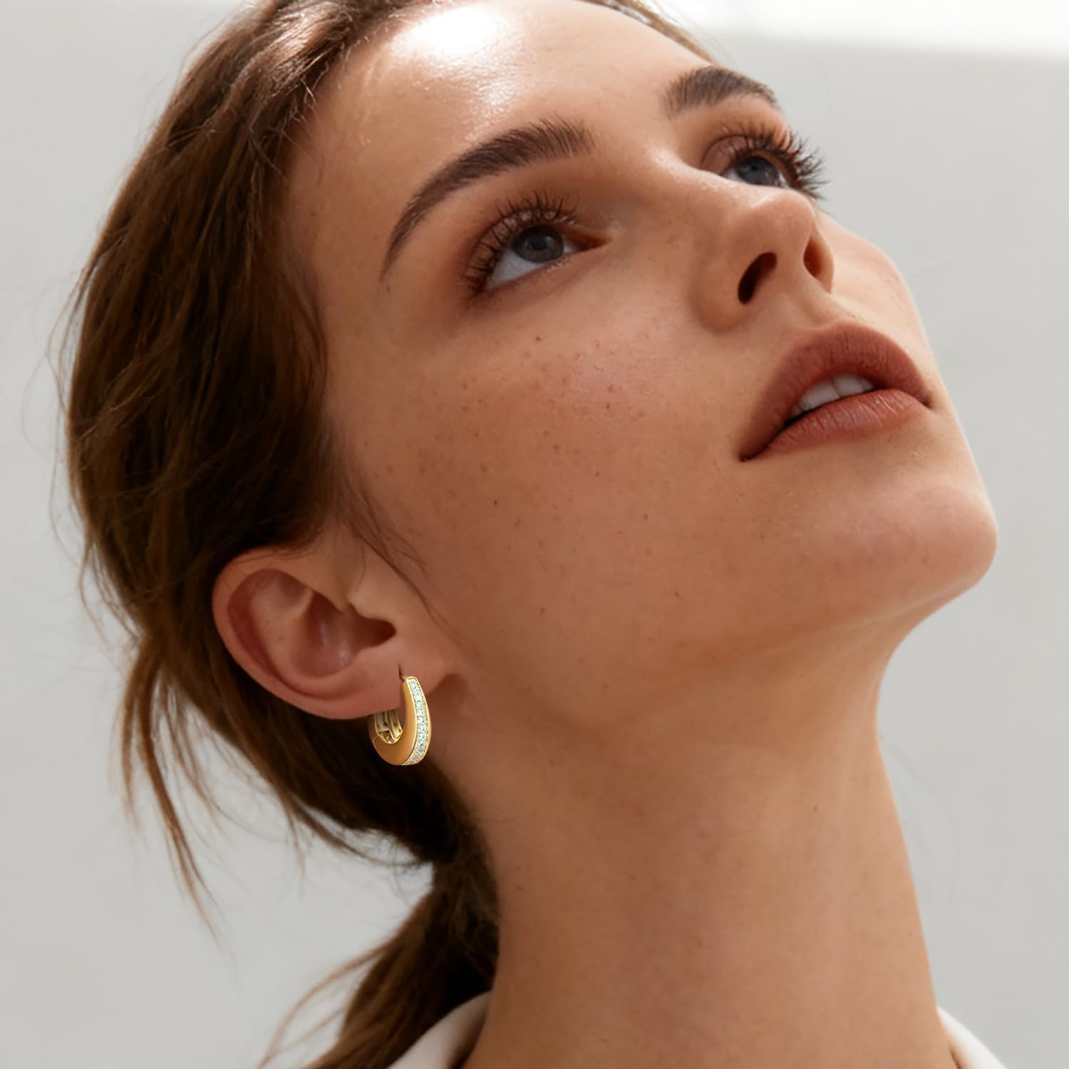 Gold Hoop Earrings for Women 14K Gold Hoop Earrings for Women Hoops Earring for womens Shape with a Line of Accented Bright Cubic Zirconia Cute Dainty Trending Hoops Earring for Womens 23mm - Image 4