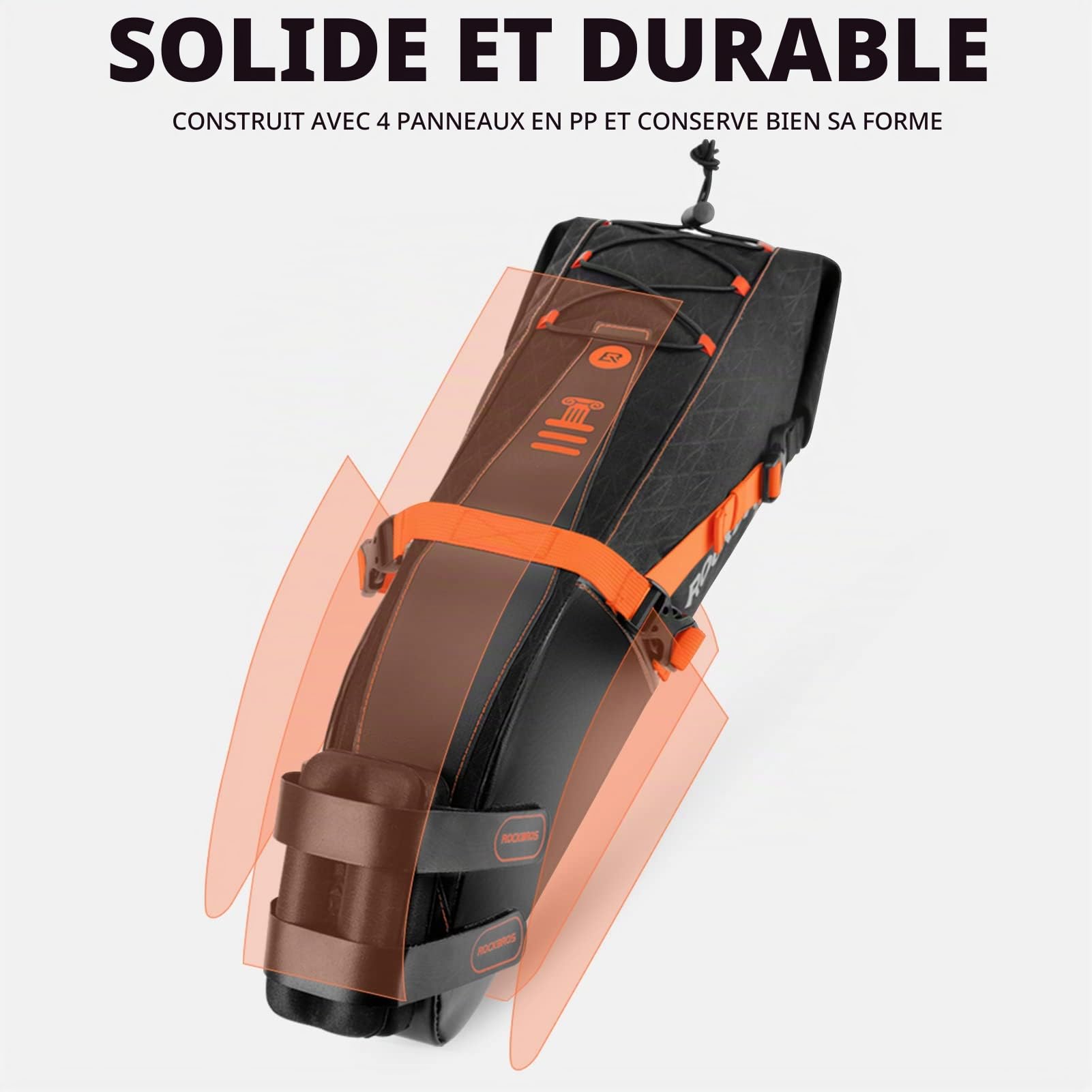 ROCKBROS Sacoche de Selle Étanche 10L - Grande Capacité, Noir | Sacoche Arrière Pliable pour Bikepacking, Rangement Outils, Fixation Rapide, Léger et Résistant pour VTT et Vélo de Route
