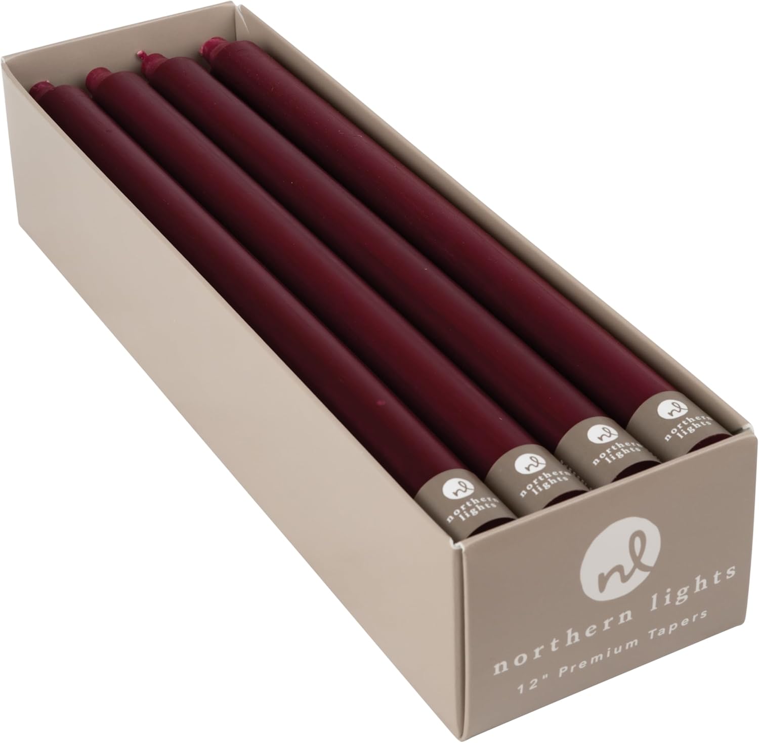 Northern Lights Candles Premium Tapers 12" 12PK - Bordeaux - 72793