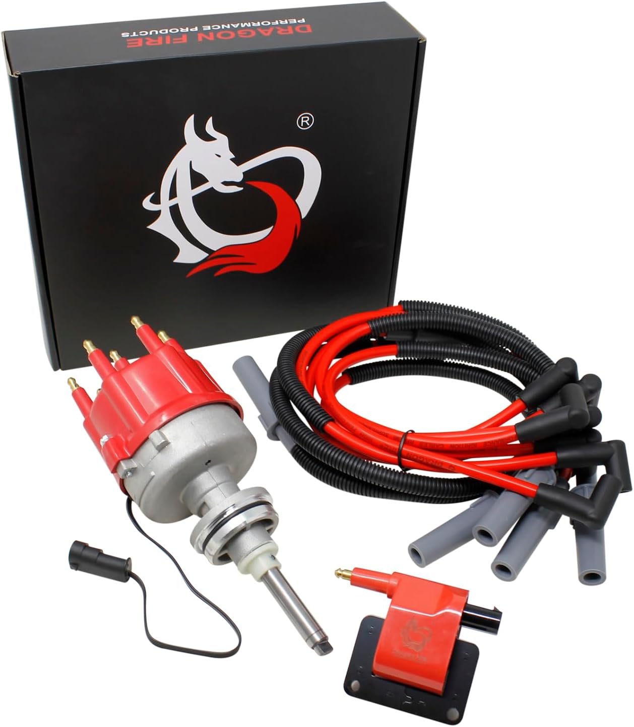 DRAGON FIRE PERFORMANCE Power Pack Ignition Distributor Coil 500ohm Spark Plug Wires Compatible with 1992-1997 Dodge B150 B250 B350 D150 D250 D350 Ram 1500 2500 3500 Dakota 3.9L V6 OEM Fit Kit-1612