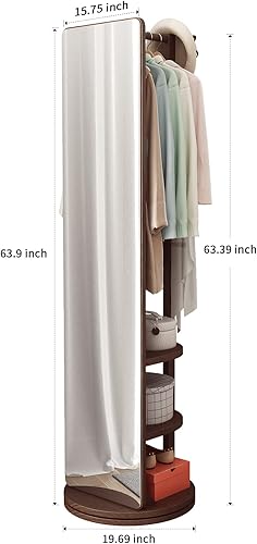 Miniatura 7 de KuFuWood Full Length Mirror with Coat RackUnique Mirror Full Length with 360 Rotated Base Double Sided Full Body Mirror Bases Wheel with Brakes