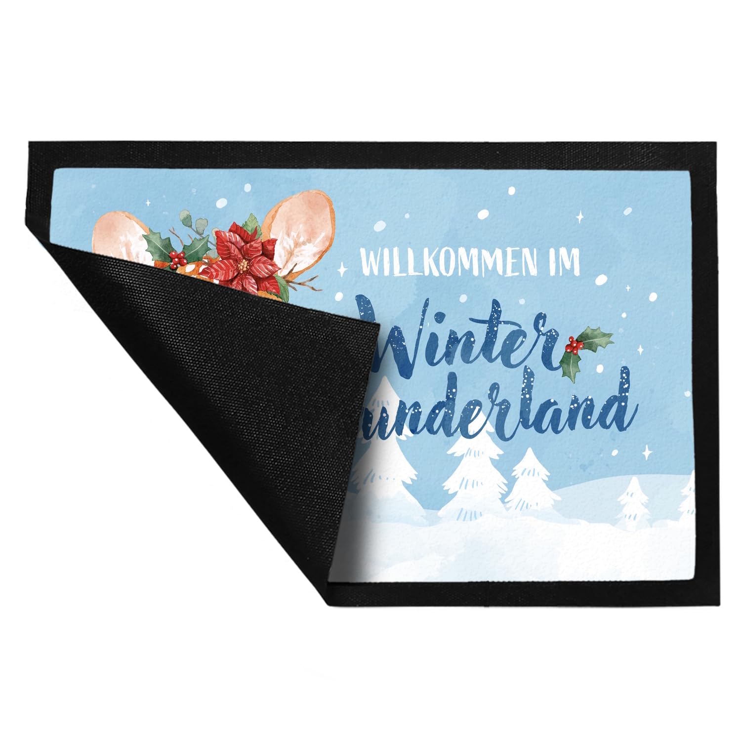 speecheese Rehkitz Fußmatte XXL in 50x75 cm mit Spruch Willkommen im Winterwunderland eine weihnachtliche Türmatte für die Wintermonate oder Weihnachten