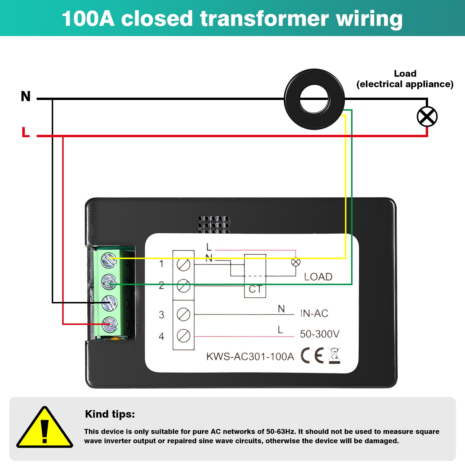 DEWIN Medidor de Consumo Electrico, KWS-AC301 Voltímetro Amperímetro Vatímetro Medidor de Potencia y Energía Medidor Eléctrico Medidor de Electricidad 0-100A CA 50-300V