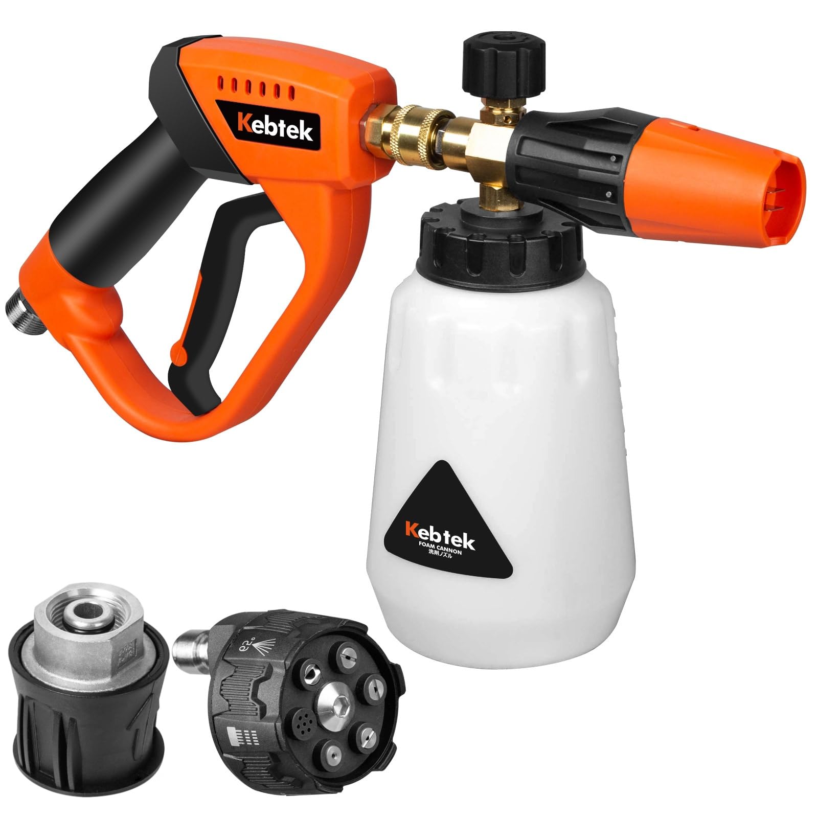 Kebtek Stubby Pressure Washer Gun 5200PSI with Snow Foam Lance 1L, 6 in 1 Nouzzle and Adapter compatible with Karcher (MRP-001-A)