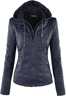 Damen-Jacke mit Kapuze, Kunstleder, für Damen, Motorrad-Stil, Mantel