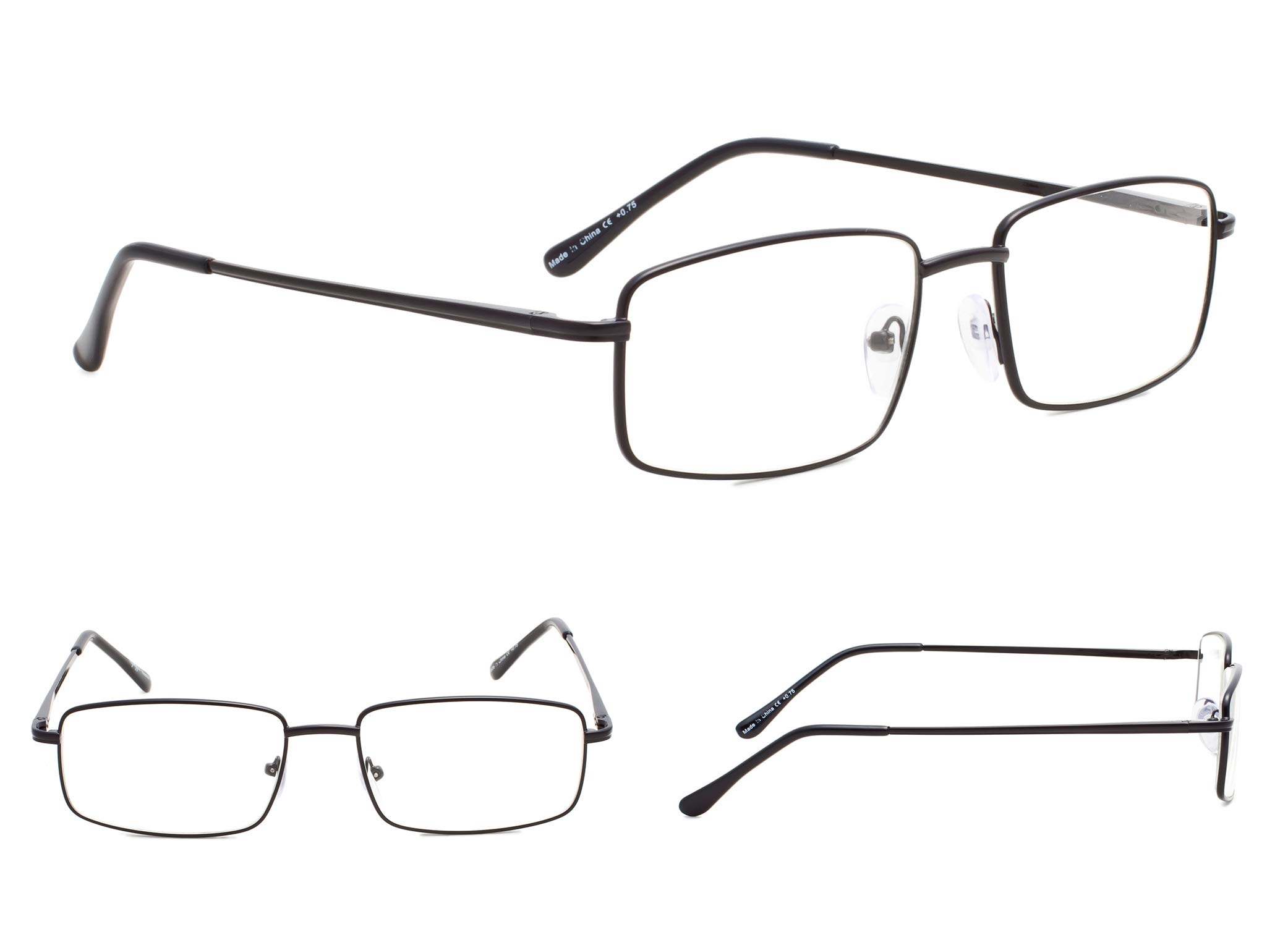 Gr8Sight 3-pack Large Rectangular Reading Glasses with Spring Temple for Men Black +1.25
