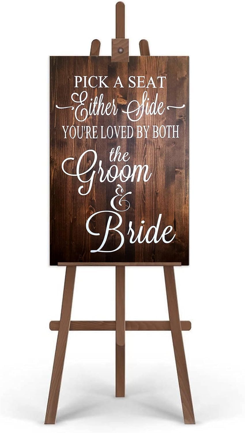 Rustic Wooden Signs Pick a Seat Not A Side Sign You Are Loved by the Groom and Bride, Wedding Signs Wall Art Decor Kitchen Cafe Pub Decor Gift 18x12 INCH