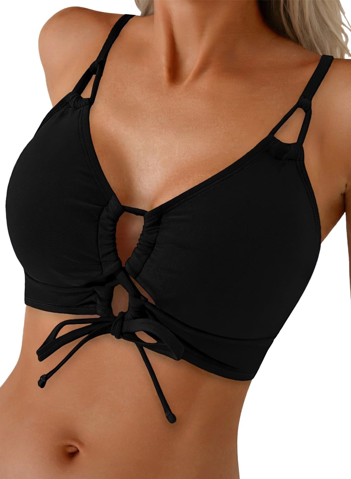 Herseas Womens Sexy Bikini Top Lace Up Front Bathing Suit Tops Push Up Cutout Swim Suits Tops Only