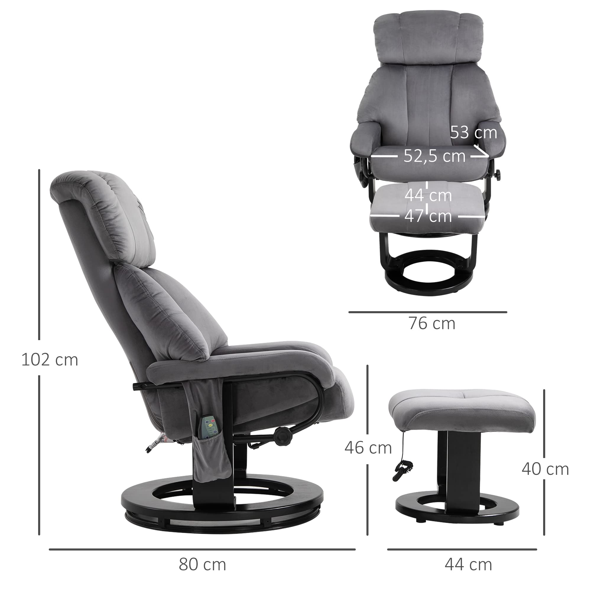 HOMCOM Relaxsessel mit Hocker Schwingmassage Liegefunktion Grau