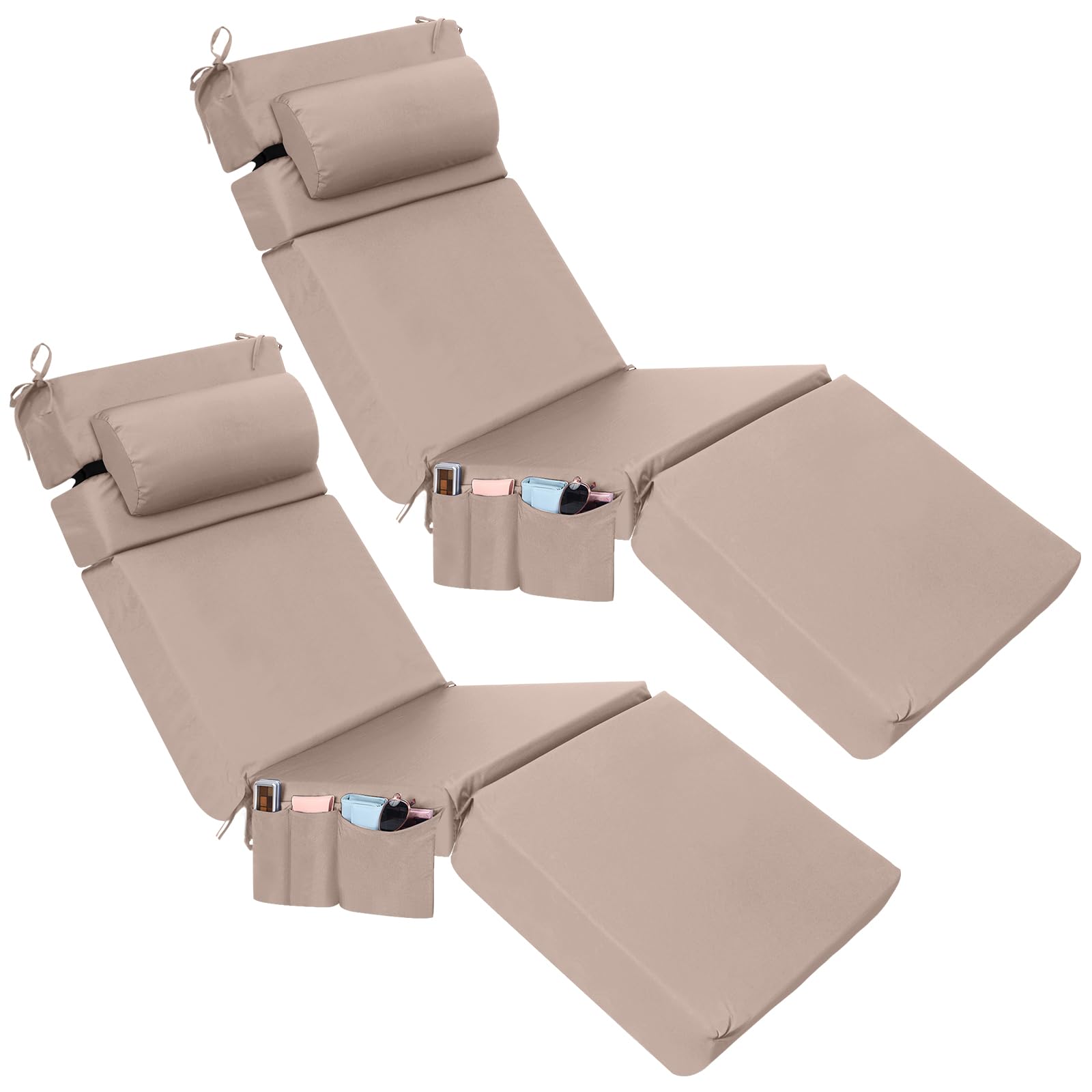 Wenqik Pcs Outdoor Chaise Lounge Cushion with Pillow and Side Pocket  Waterproof Lounge Chair Cushions with Pocket on Back 72 x 21 x Inch Patio 