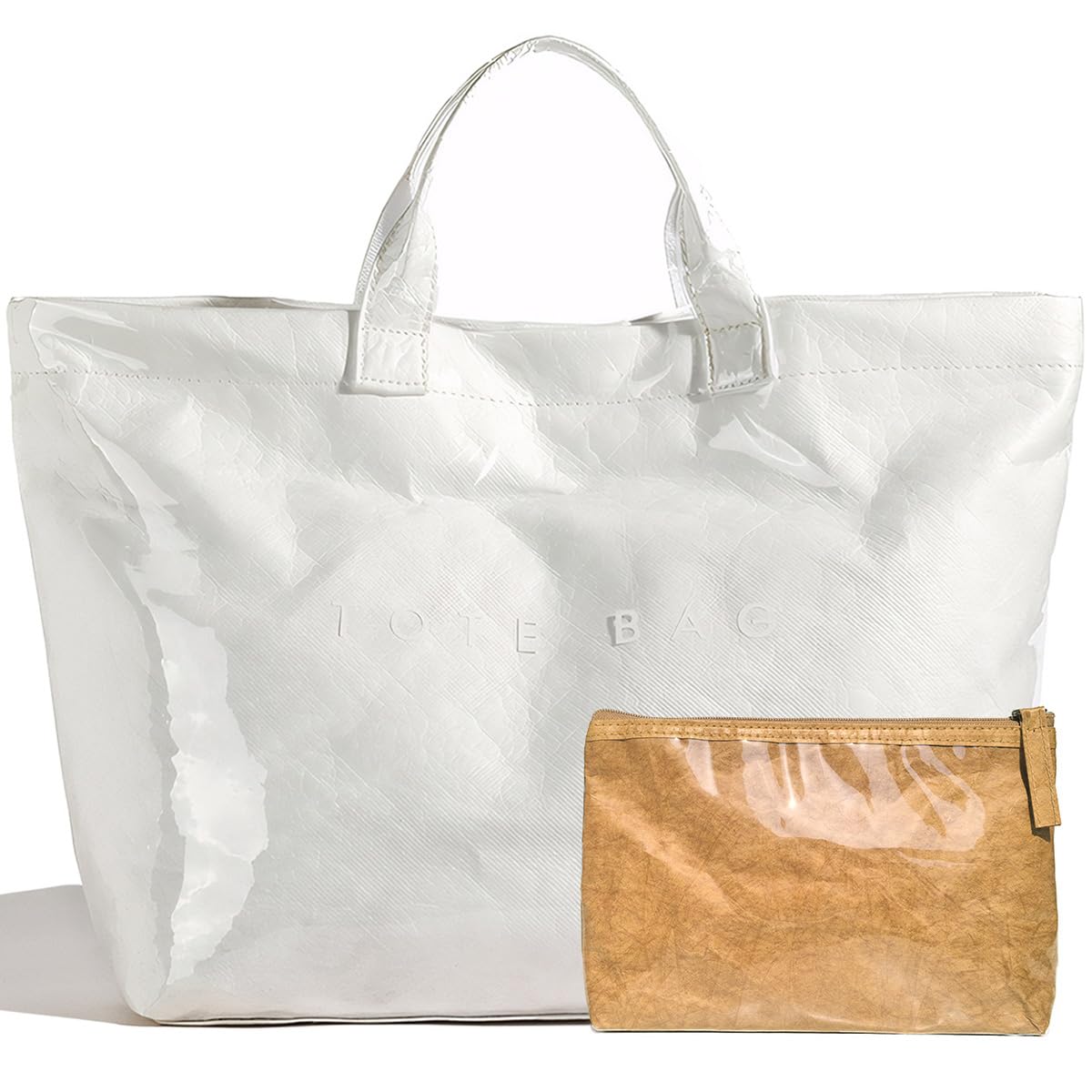 LuxMall PVC Tote Bag for Women Large Tote Purse Kraft Paper Letter Print Hobo Handbags for Work Beach Shopping Travel