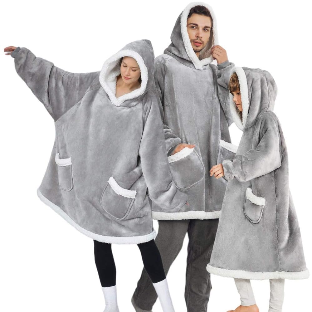 TOUVE Sweat à Capuche Surdimensionné Épaississant, Sweat Plaid Polaire Chaude Sherpa Couverture avec Manches Et Poche, Pull Plaid Homme Femme Adapté aux Adultes, Hommes, Femmes, Adolescents