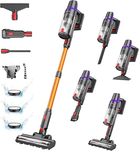 TechRise - Aspiradora inalámbrica para el hogar, aspiradora de mano con succión potente y cepillo sin enredos, hasta 60 minutos de duración,