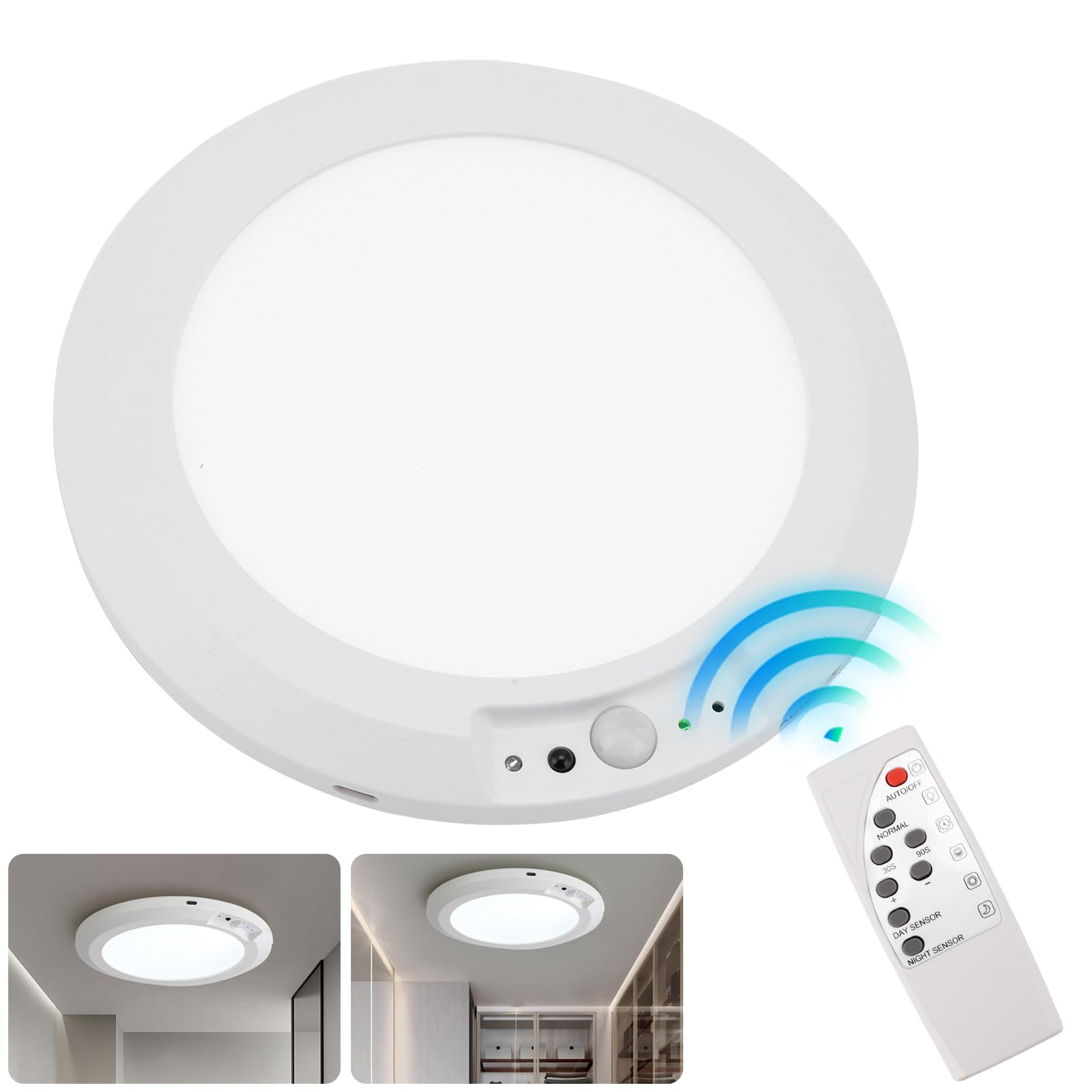 SuerZaro Motion Sensor Ceiling Light, Rechargeable Wireless Ceiling Light, 5000mAh Battery Operated Pir Light Motion Activated Overhead Lighting for Shower Shed Pantry Hallway Porch