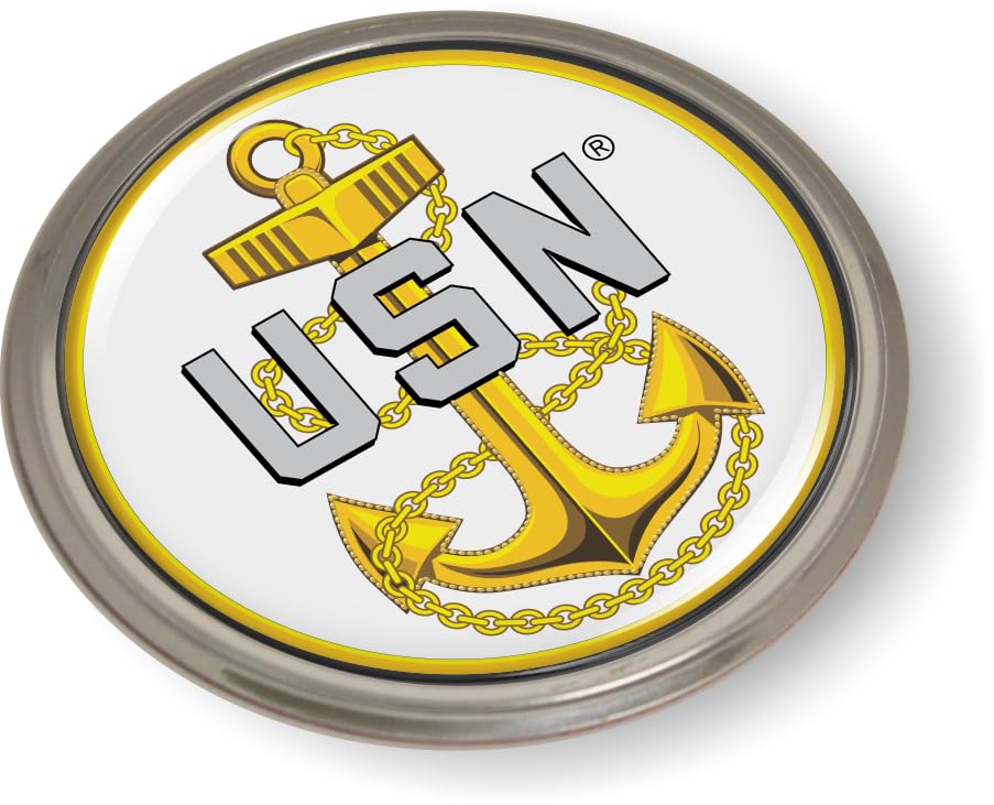 Image of United States Navy Chief Fouled Anchor USN CAR Emblem Badge Aluminum Bezel | Officially Licensed US Navy Product, 3D Domed, Sticker, Semi-Flexible, made by BestLicensePlateFrames