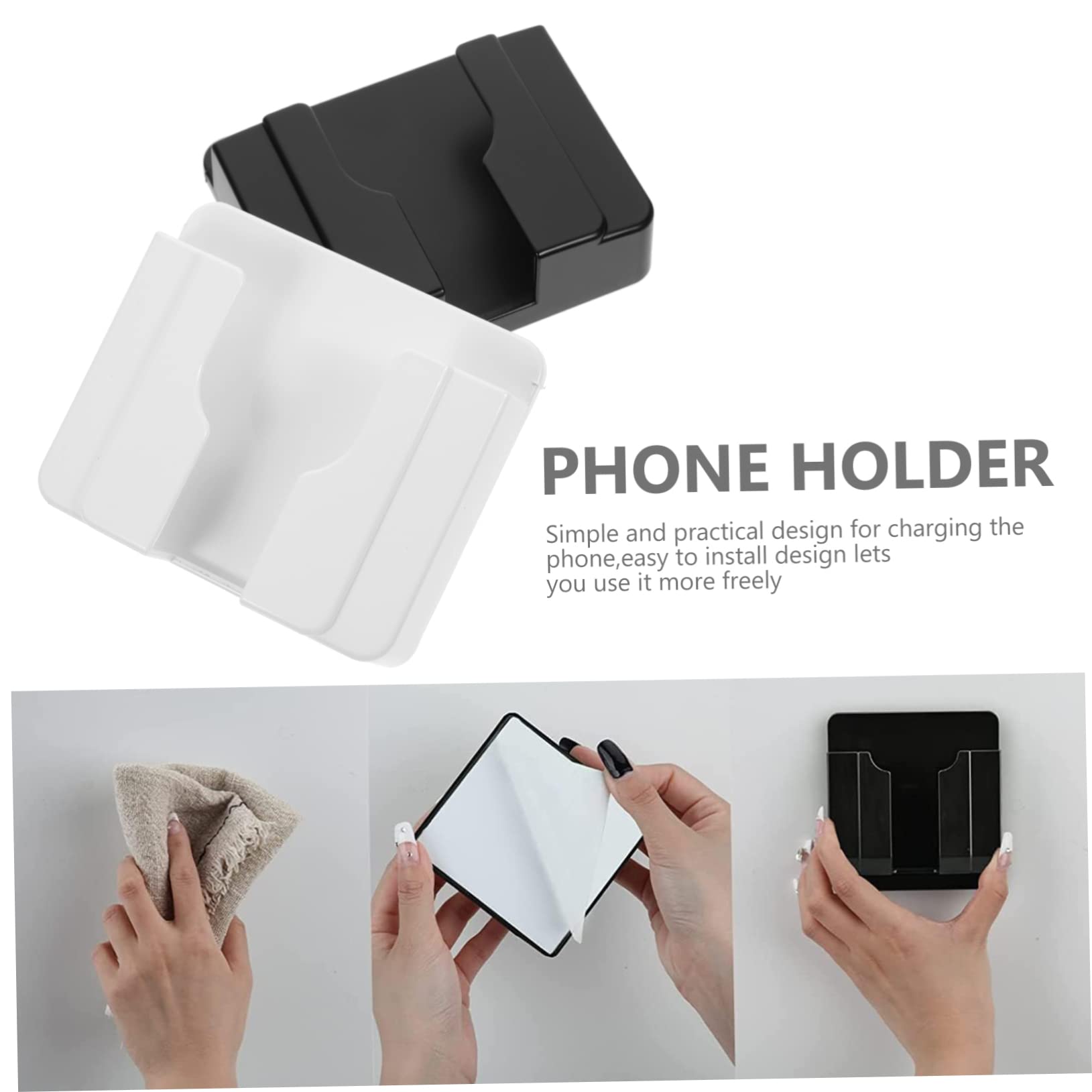 Gatuida Supporto per Smartphone da Muro Adesivo Foro per Cavo di Ricarica, Leggero e Stabile per Ufficio Cucina Bagno, Design Semplice ed Elegante in Pc
