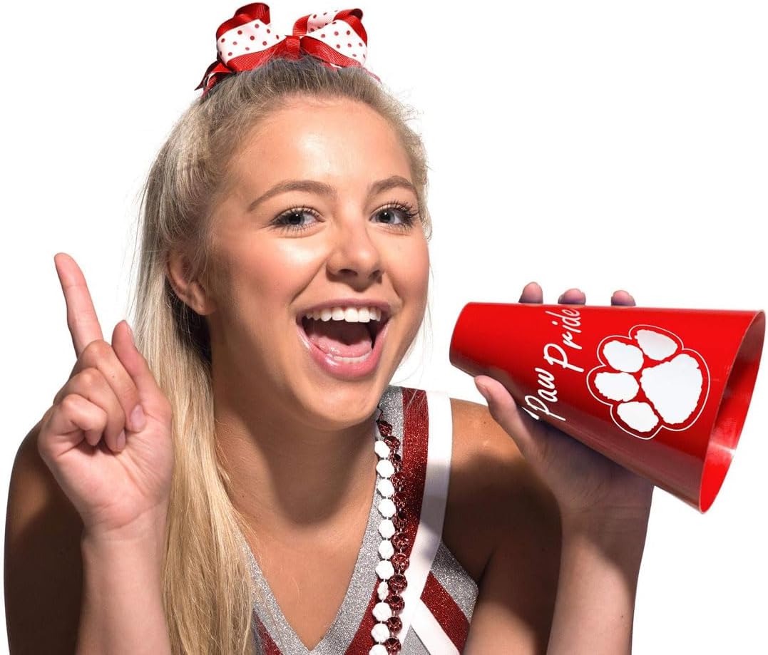 Anderson's Exclusive Red and White Paw Pride 7" Megaphone Noisemaker Boost School Spirit Cheerleader Sports Football Basketball Homecoming Squad Team Party Dance Club Performance Fan Pack of 20