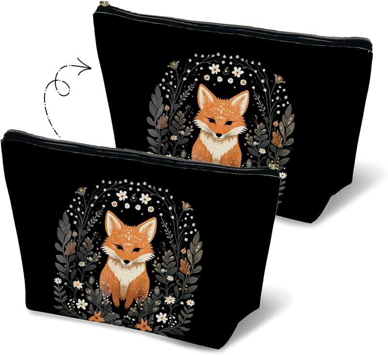 Necessaire de maquiagem MKGRXZCW com estampa de raposa, fechamento por zíper, 25,4 x 19,05 x 0,76 cm
