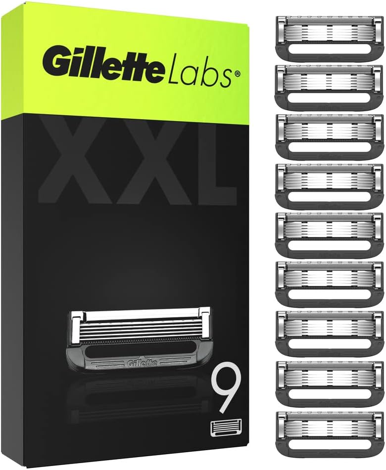 Labs Razor Blade Refills, Pack of 9, Compatible with Labs with Exfoliating Bar and Heated Razor, Gold, Men's Razor Blade Cartridge