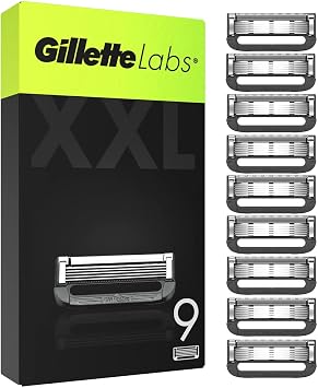 Gillette Labs Razor Blades Men, Pack of 9 Razor Blade Refills, Compatible with GilletteLabs with Exfoliating Bar and Heated Razor