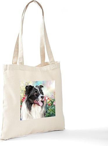 Vista 128 de CafePress Border Collie - Bolsa de lona natural, bolsa de compras reutilizable