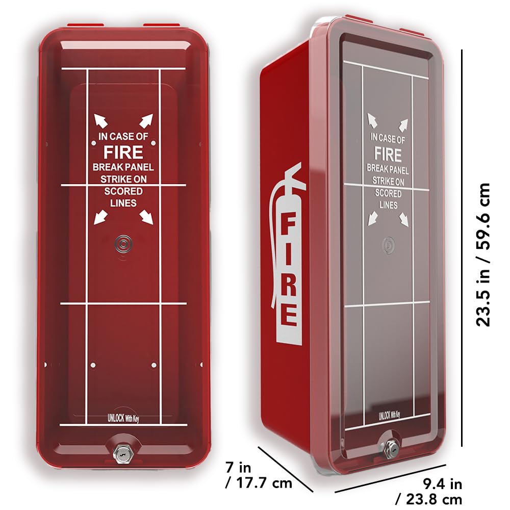 Estintore scatola in PVC grande – Per estintori fino 58 cm fino a 5 kg – Armadio in PVC montato a parete – Per riporre estintori per interni ed esterni – Alloggiamento di emergenza rosso