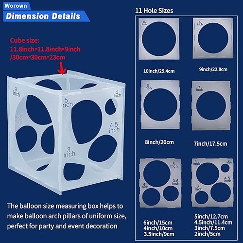 Miniatura 9 de Worown Caja plegable de plástico rosa de 11 agujeros cubo de tamaño de globos herramientas de medición de tamaño de globo para decoración de globos