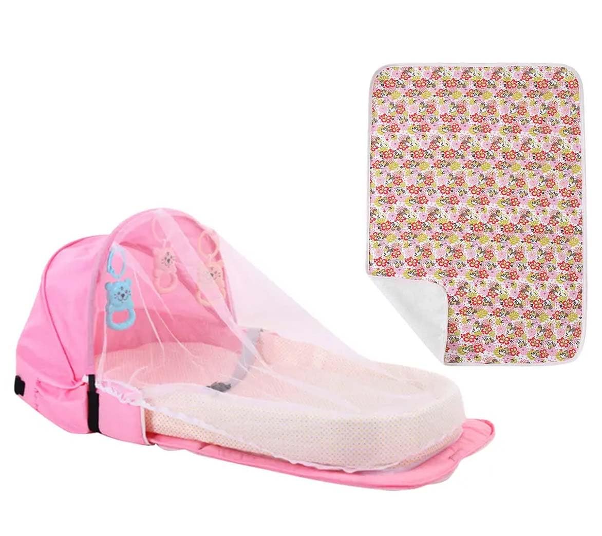 Star Babies Multi-Function Portable Baby Bed with Mosquito Net - Pink With Free Reusable changing mat