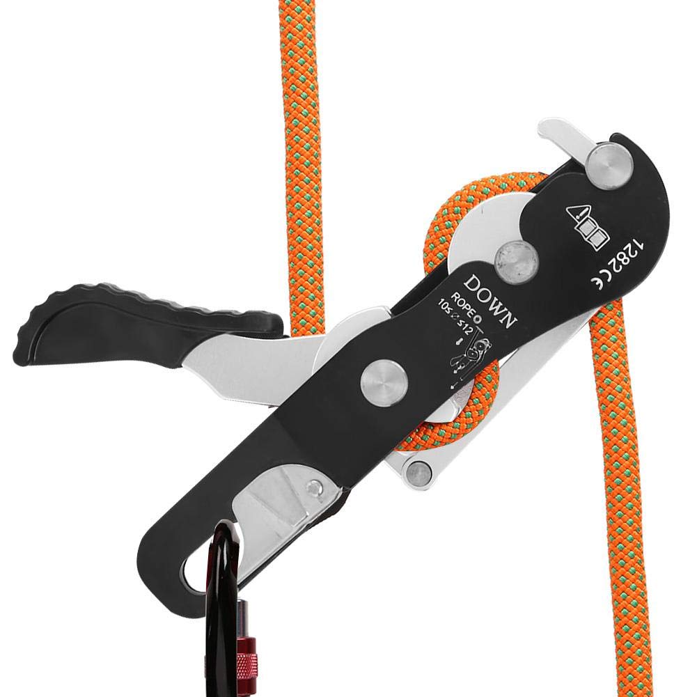 Demeras Descendeur d'escalade Freinage Automatique Double Stop Rappelling Belay pour Cordes 10-12mm Charge Maximale 150KG
