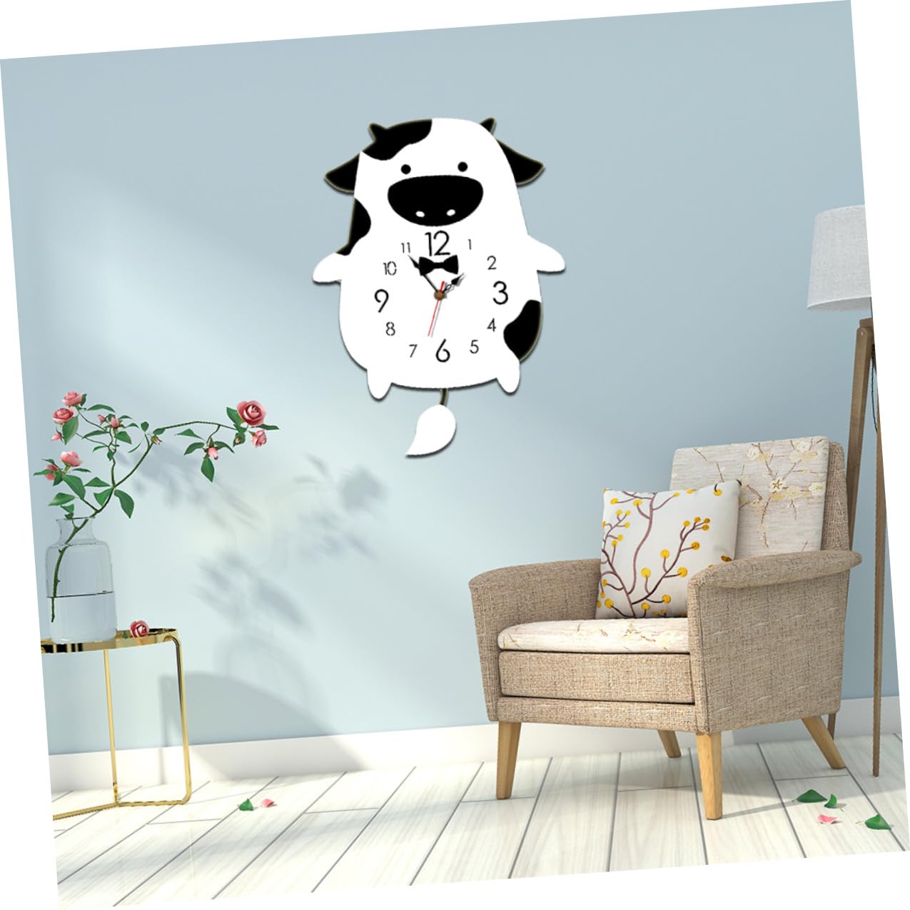 DOITOOL Orologio da Parete a Forma di Mucca Cartone in Acrilico Silenzioso | Campanaccio Mucca per Decorazioni da Parete, senza Pile, Display Tridimensionale Singolo Lato