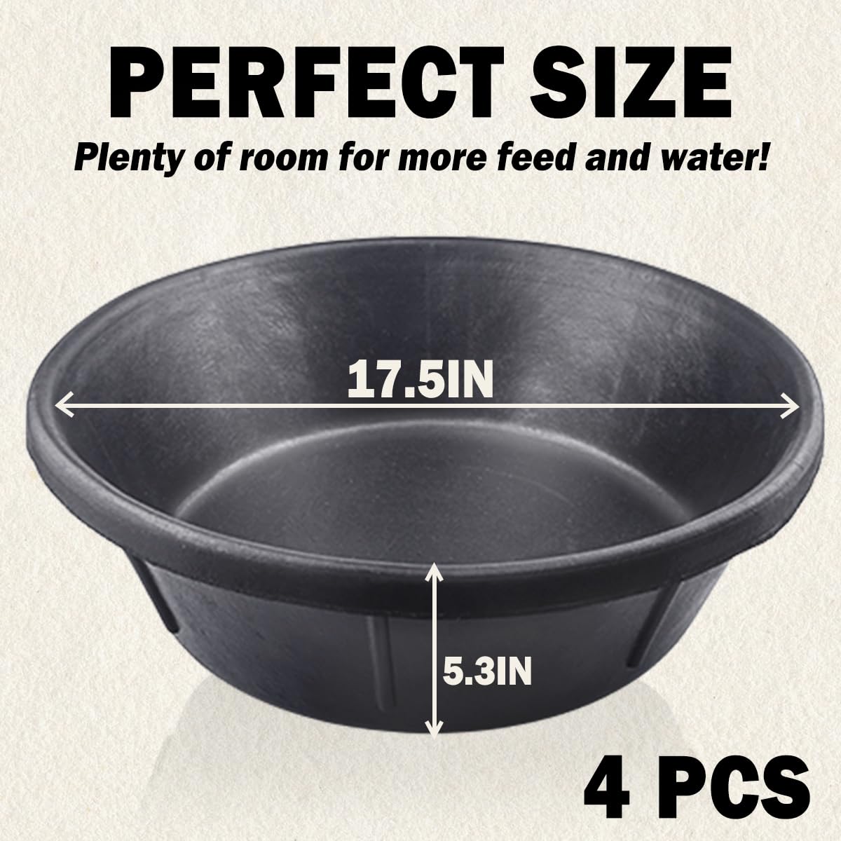 Jamceoceo 4 PCS Rubber Feed Pan, 17.5X5.3in Horse Feed Bucket, 3 Gallon Feed Pan for Horse Cow Sheep Dog Pig Chicken Dust Bath and Other Animal Feed Container