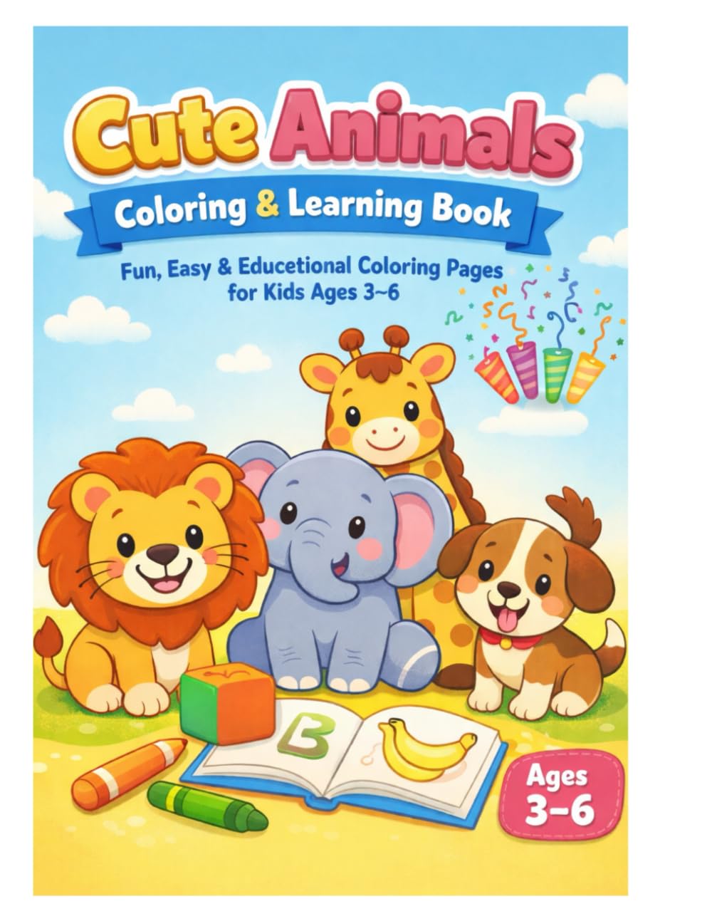 Cute Animals Coloring Book for Kids Ages 3–6: Fun & Easy Coloring Pages with Big Simple Shapes