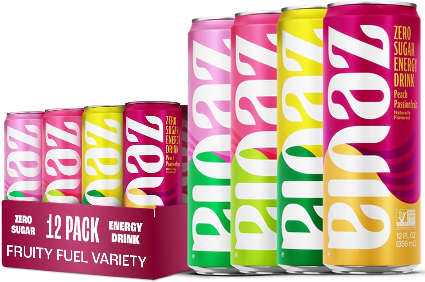 Zevia Zero Sugar Energy Drink, Fruity Fuel Variety Pack, 12 oz Cans (12-Pack) – Naturally Sweetened, Non-GMO Project Verified, Gluten-Free, Vegan