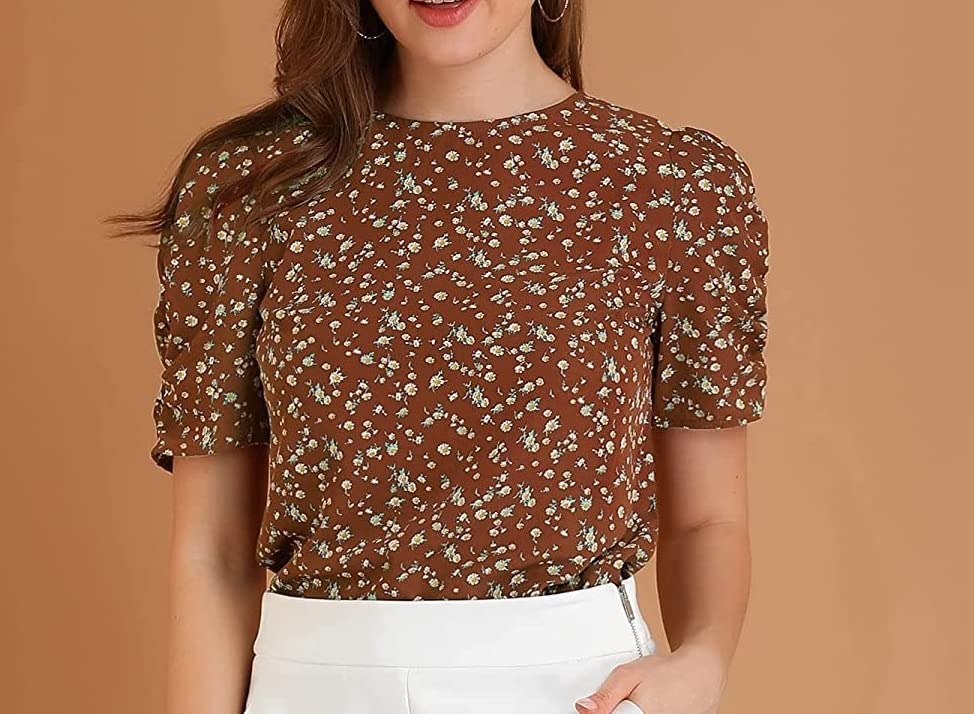 Image of TAGAS Women's Floral Puff Sleeves Western Top