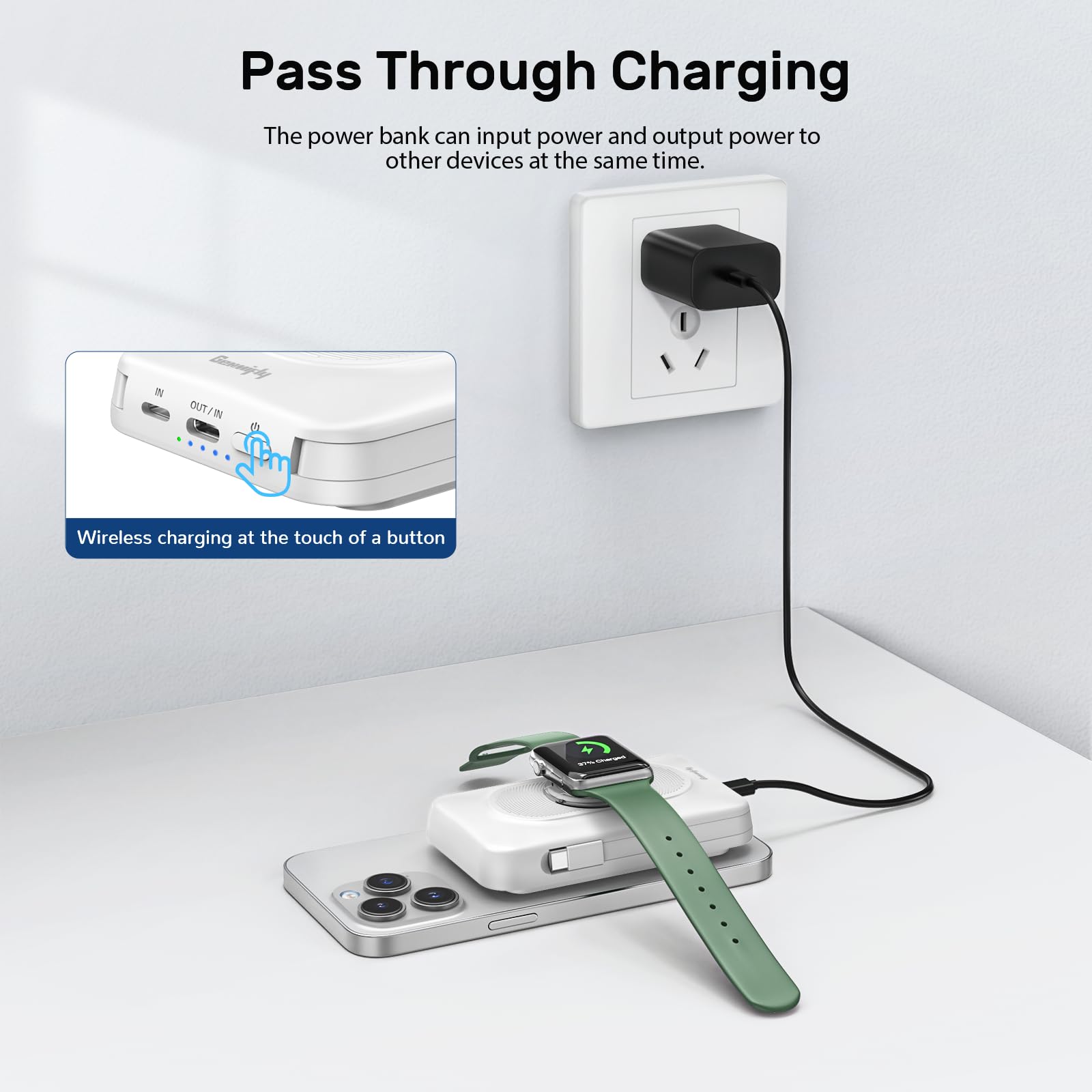 Powerbank 5-IN-1 con 2 Cavi, 10000mAh Power Bank Magnetico Wireless con Morsetti e Supporto, Cavo Ricarica Rapida Batteria Esterna, per iPhone 17/16/15/14 Serie iWatch Viaggi Campeggio Outdoor