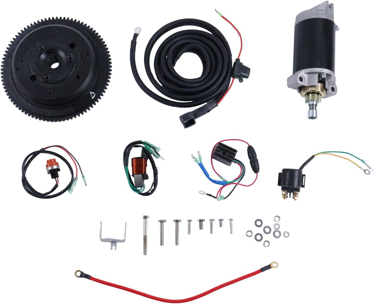 HOLDWELL Electric Start Motor Flywheel Kit Compatible with Yamaha Outboard Motor E40XMH /E40XWT/E40XW 40HP 2 strokes Enduro 66T Model Parsun Engine