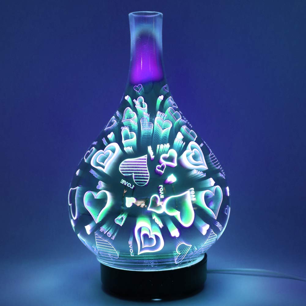 3D humidificateur de table en verre avec éclairage indirect et lumière colorée Diffuseur arôme aromatique purificateur d'air espace bureau médical
