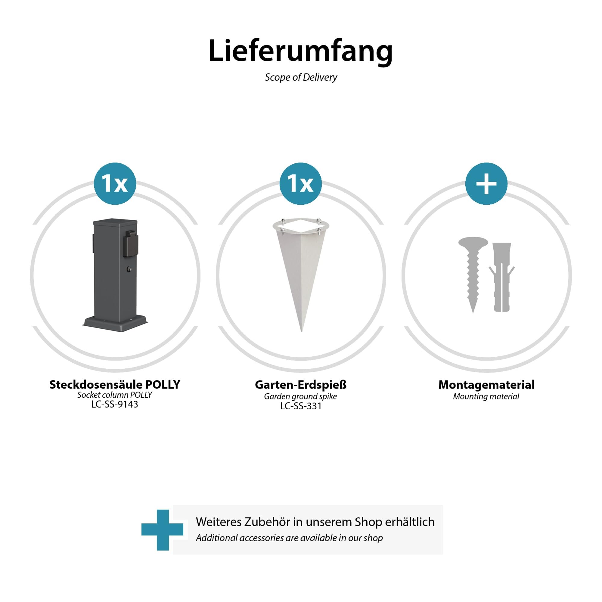 ledscom.de 2X Garten-Steckdosen-Säule Polly mit Dämmerungssensor und Erdspieß für außen, 2-Fach, anthrazit, eckig, 27cm