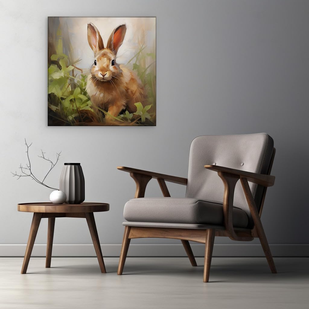 Canvas for Living Room. Whispers of Nature: A Detailed Brown Rabbit in Soft Contrast, 27 x 18 inch Canvas Wall Art - Ready to Hang