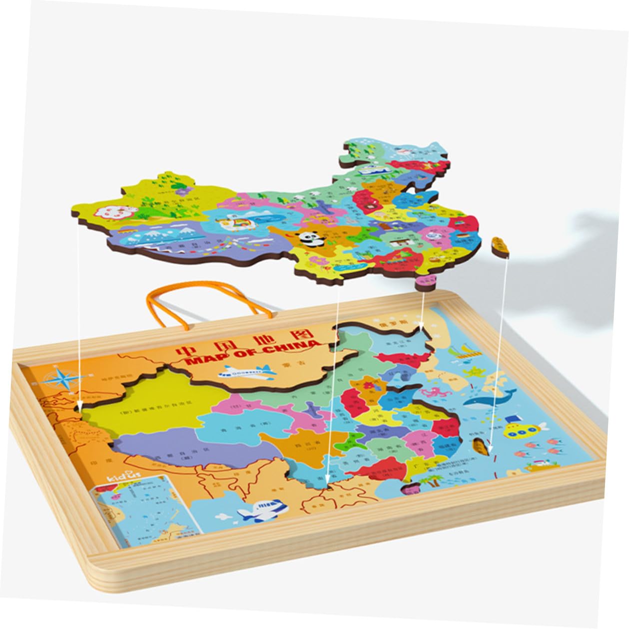 HEMOTON Rompecabezas de Mapas del Mundo China de Madera para Niños, Juego Educativo Que Mejora la Coordinación Mano-Ojo y Habilidades de Pensamiento Aprendizaje de Geografía