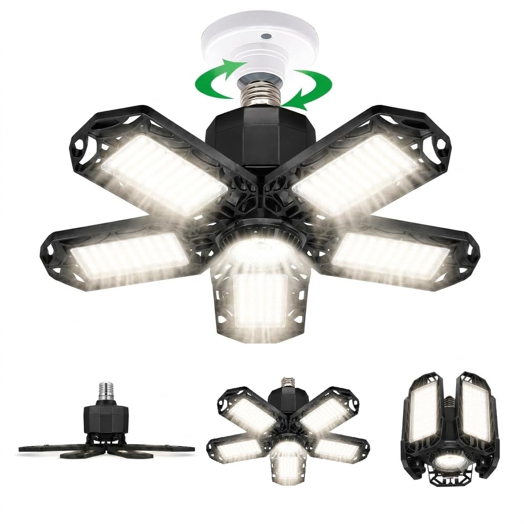 XERGY 140 LED Beads | 6500K Super Bright Ceiling Light | 5 Adjustable Foldable Panels | 50W | Screw in E26/E27 Socket | Ideal for Garage, Workshop, Warehouse, Attic, Basement & Storage Room-image-27