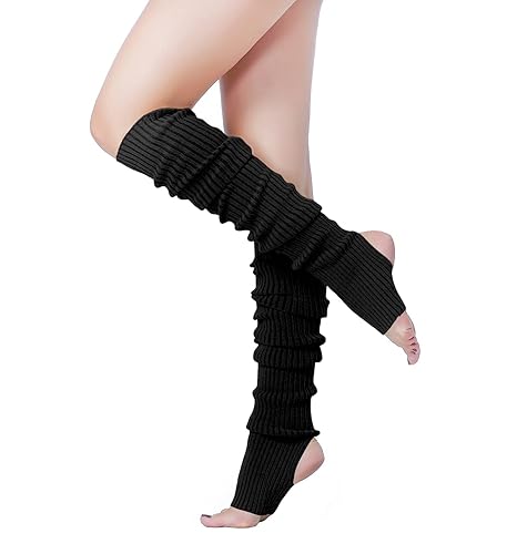 v28 Long Leg Warmer, Women’s Men 80s Party Ribbed Knit Dance Sports - Hole71-black