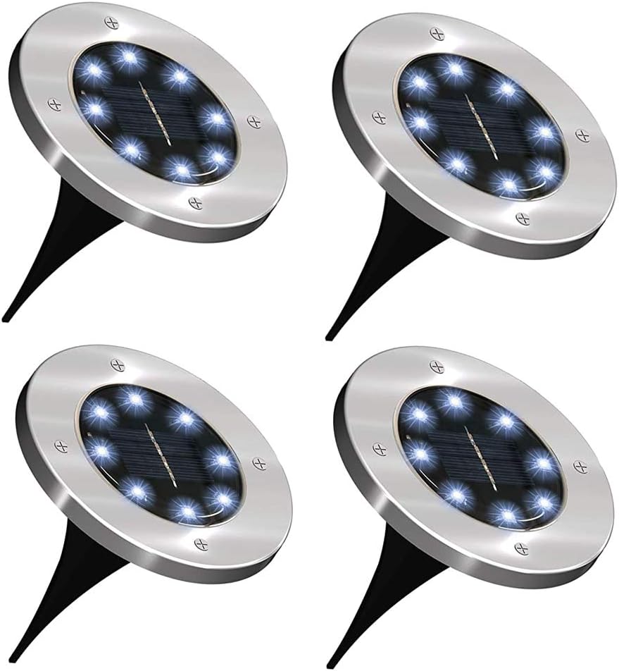 fantastic me 4 Pack Solar Ground Lights Outdoor LED Landscape Lighting Path Lights Garden Lights Disk Lights Garden Decoration - White Light