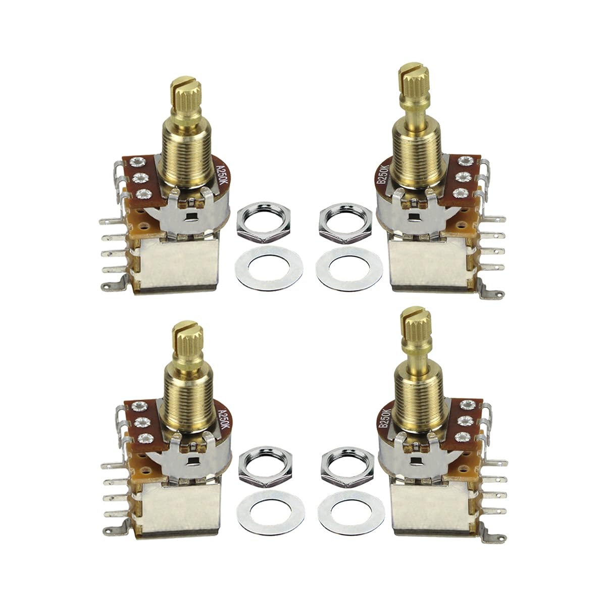 FLEOR 2pcs A250k+2pcs B250K Push Push Guitar Pots Long Copper Split Shaft Guitar Tone Volume Potentiometers,18 Splines