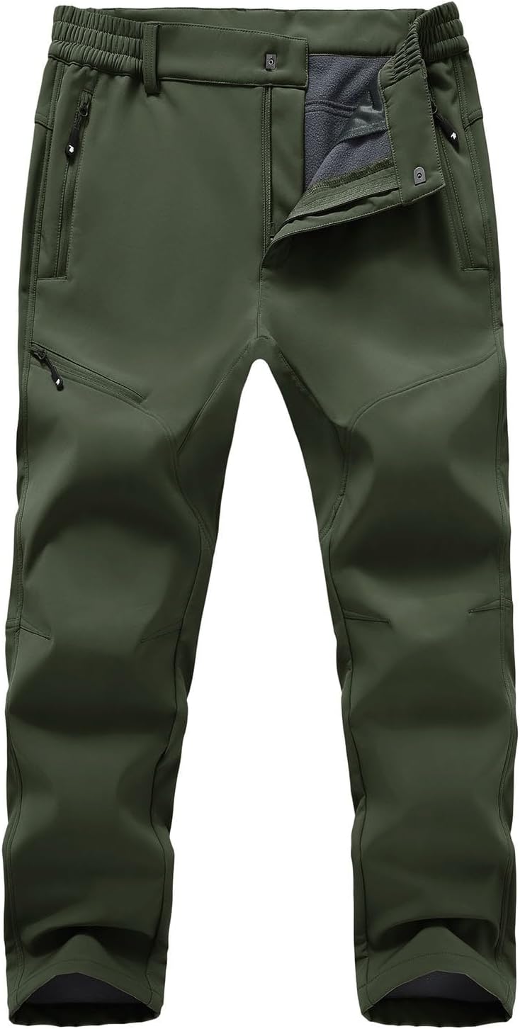 YSENTO Men's Insulated Snow Ski Pants Waterproof Winter Fleece Lined Softshell Hiking Cargo Pants Zipper Pockets - Image 5