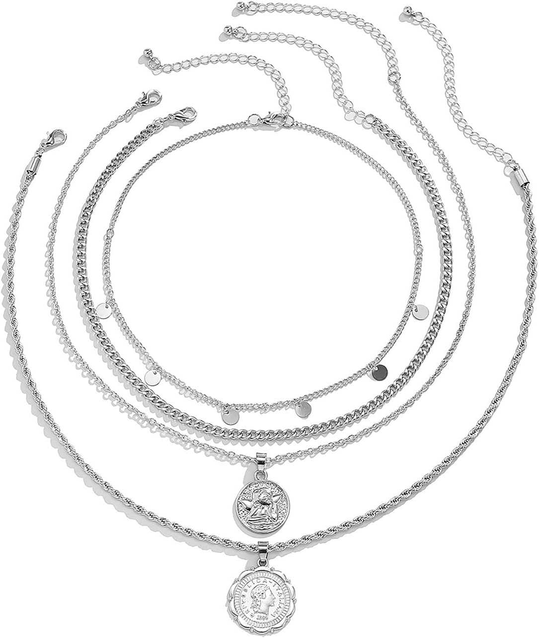 Layered Necklaces for Women Trendy Retro Coin Pendant Chain Necklaces Dainty Link Chain Choker Necklaces for Jewelry Birthday Gifts